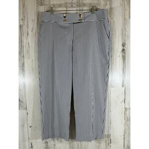 Chicos Cropped Pants Size 2.5 or‎ 34x23.5 Navy Blue White Bengal Stripe Wide Leg